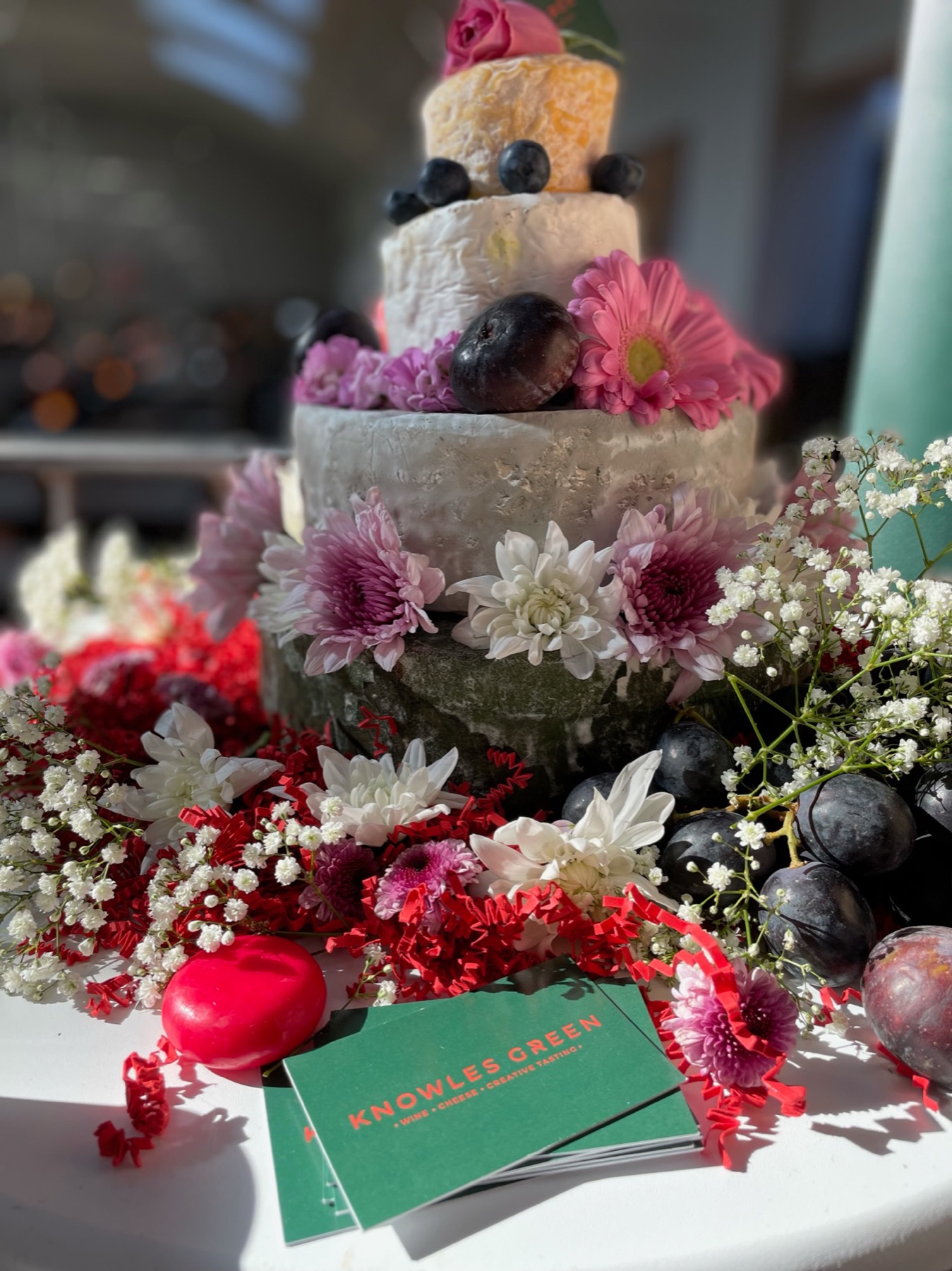 Decorated cheese tower