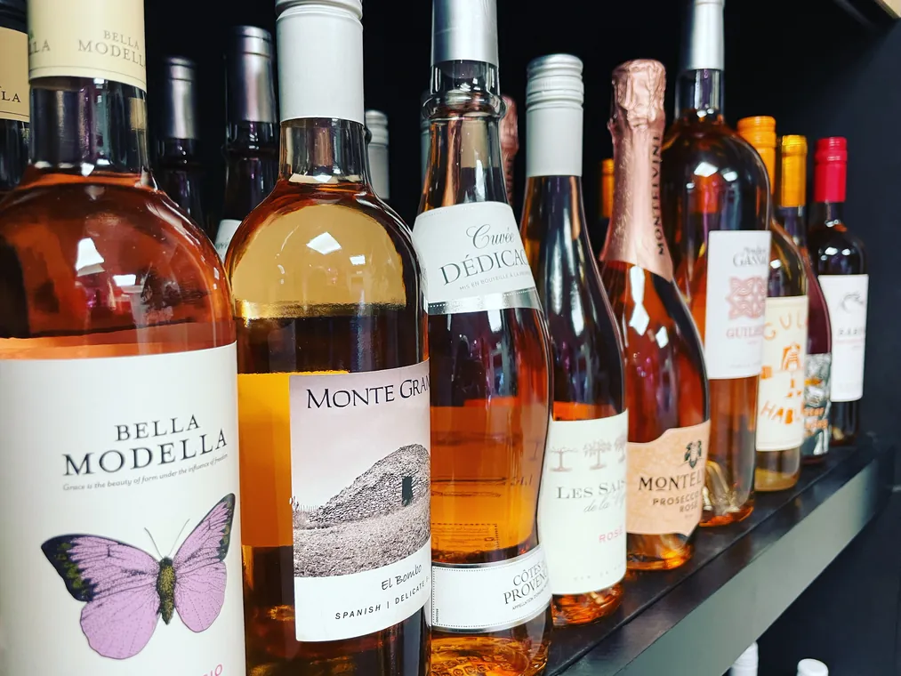 Rosé wines collection on shelf